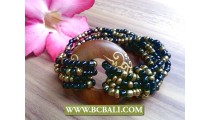 natural wood painted bead stretch bracelet 